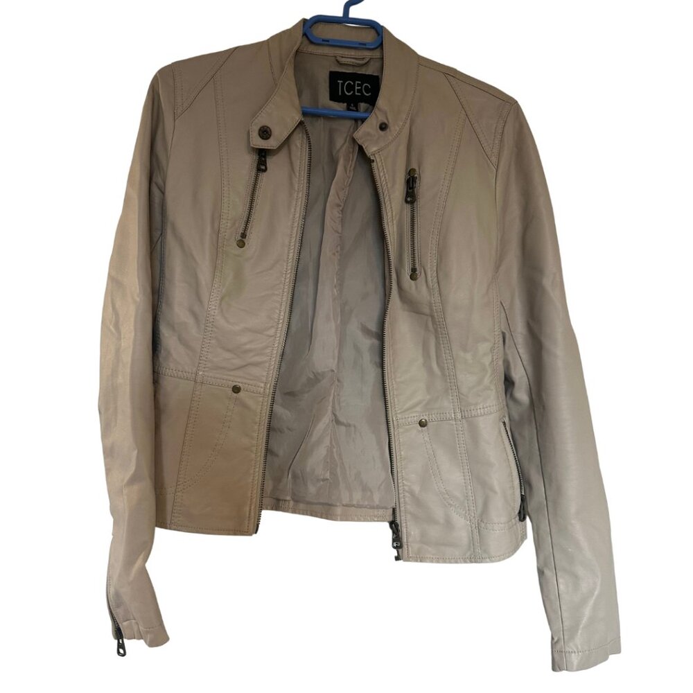 🧥 Cream Vegan Leather Jacket (Size Small)
